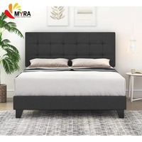Lit double moderne rembourré, meubles en bois sur mesure, ensemble de meubles de chambre à coucher en tissu