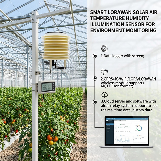 Smart LoRaWAN Solar Powered Air Temperature Humidity Light Sensor Wireless Weather Monitoring Station for IoT Agriculture