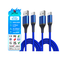 ISO Factory 3A Charge rapide Type C vers USB 22awg Tresse en nylon Câble de téléphone portable 1m 2m 3m Câble de transfert de données pour ordinateur
