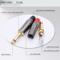A 6.35 6.5mm Guitare 3 Broches 1/4 Pouces Connecteur Stéréo Double Canal Cuivre Contact Mâle Mono Audio Jack Plug TRRS NOIR Microphone