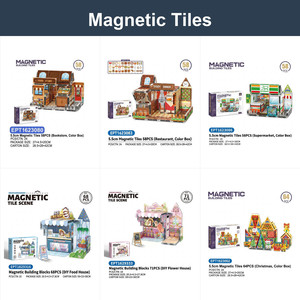 Bloques de Construcción Magnéticos EPT, <span class=keywords><strong>Serie</strong></span> City Street, 58-64 Piezas, Panadería, Hamburguesería, Cafetería, Fichas Magnéticas, Juguete Educativo 3D STEM para Niños - Product Image 3