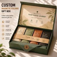 Boîte rigide pliable à fermeture magnétique avec logo personnalisé pour coffret cadeau d'abonnement à café, boîte d'abonnement mensuel premium