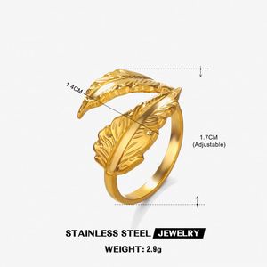 Anillo de Pluma Popular, Ajustable, para Mujer, Anillos de Lujo Elegantes y Modernos, Joyería de Acero Inoxidable - Product Image 5