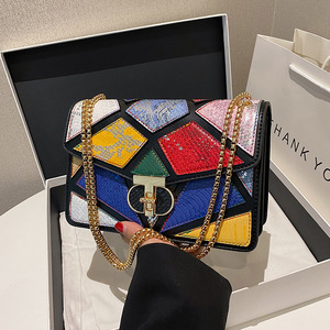 Nuevos bolsos de diseñador de moda, bolsos de mujer de empalme cuadrado de cadena Popular, bolsos de diseñador de lujo ligeros - Product Image 1