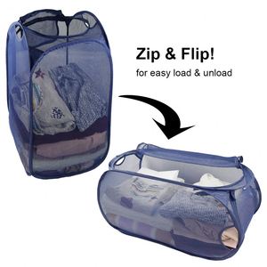 Pop-up Laundry <b>Basket</b> Breathable Mesh Sturdy Zipper Washing Bag <b>Basket</b> <b>Hamper</b> for Easy Load and Unload - Product Image 4