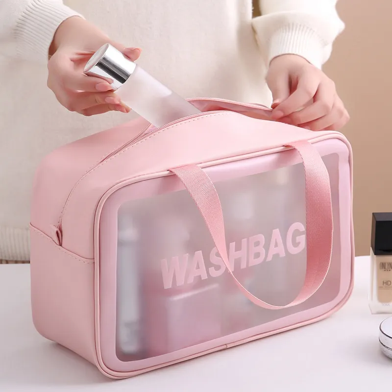 Tas Makeup wanita tahan air PU transparan tas kosmetik PVC tas Make Up bening casing untuk Organizer perlengkapan mandi perjalanan
