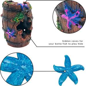 Set de Adornos de Resina Estilo Rústico para Acuario de Betta, Barril Roto, Escondite de Cueva, Estrella de Mar Azul (Para Escritorio Interior, Incluye 1 Pieza + 2 Piezas) - Product Image 3
