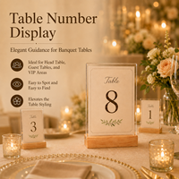 Numéro de table en acrylique avec base en bois – Présentoir pour numéros de table de mariage, réceptions et événements