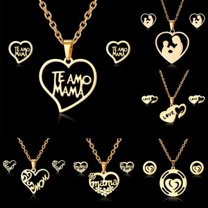 Nouvel ensemble de bijoux pour femmes et mamans, collier et boucles d'oreilles, couleur dorée simple, cadeau pour maman, futures mamans, pour la fête des mères - Product Image 1