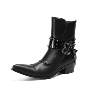 NA322 Black Winter Ankle Boots Men Rivets Cowboy Boot Men Safety <strong>Shoes</strong> Pointed Toe Dress <strong>Flats</strong> Rubber Boots Footwear - Product Image 2