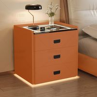 Table de chevet moderne minimaliste en bois massif, multifonctionnelle, avec charge sans fil, lumière, rangement intelligent de luxe, double Bluetooth
