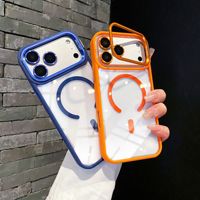 Funda Magnética con Carga Inalámbrica para iPhone 17 16 15 Pro Max, Cubierta Transparente de Metal+PC con Protector de Cámara y Soporte Metálico