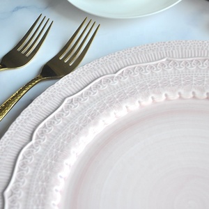 طبق سيراميك مزخرف بالزهور صديق للبيئة، صحن عشاء من البورسلين السميك مع زهور ملونة للزفاف، أطباق سيراميك مزخرفة بالزهور - Product Image 6