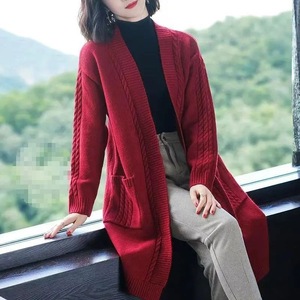 Cardigã Feminino Fitspi de Tricô Longo para Outono/Inverno, Gola V, Cor Sólida, Caimento Solto, Suéter Oversized, Jaqueta Elegante Casual - Product Image 5
