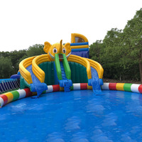 Toboggans aquatiques gonflables personnalisables sur le thème de l'océan, parc aquatique avec ours polaire et pingouin, toboggan aquatique gonflable avec piscine