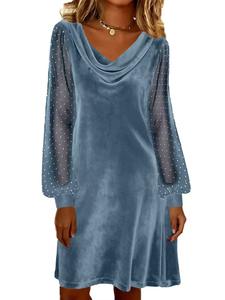 Vestido de malla con cuello en V y color liso para mujer, estilo europeo y americano, nueva colección primavera 2026 - Product Image 4