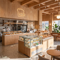 Comptoir de boulangerie sur mesure, vitrine en verre avec éclairage LED pour la présentation de desserts, café, pain, aménagement de magasin