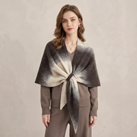 Nouvel arrivage en gros : Châle triangulaire en laine tie-dye pour femme, écharpe tricotée épaisse, poncho dégradé couleur unie, châle chaud d'hiver