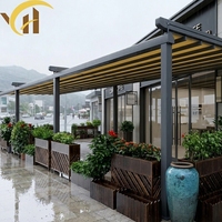 Pergola pliante moderne en alliage d'aluminium, télécommande, application, LED, tissu PVC, hôtel, restaurant, jardin, personnalisable