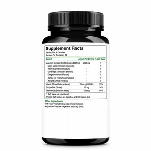 Capsules de complexe de champignons, complément alimentaire à base de plantes, extrait de maitake biologique, extrait de chaga biologique, extrait de queue de dinde biologique, immunité - Product Image 2