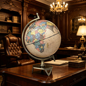 Globo Terráqueo Vintage de Papel de 20 cm con Base Hexagonal de Metal Bronce Antiguo, Giratorio 360°, con Geografía Política <span class=keywords><strong>en</strong></span> Inglés - Product Image 3