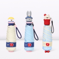 Parapluie manuel pliable 5 sections Cutepet Série IP, revêtement noir, motif lapin/chiot 3D, portable pour le camping, protection UPF 50+, format de poche, logo personnalisable