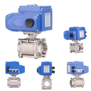 DN10-100 ISO JIN DIN ANSI Stainless steel female connection Electric threaded three-piece ball valve