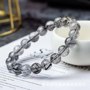 Bracelet en pierre naturelle, charme en quartz noir rutilé, perles, ST329 - Product Image 4