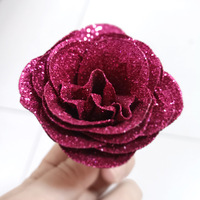 QY Bouquet de roses scintillantes pour la Saint-Valentin et les mariages, Matériaux DIY, Fleurs artificielles de 7 cm, Têtes de fleurs en poudre dorée effet cristal éternel