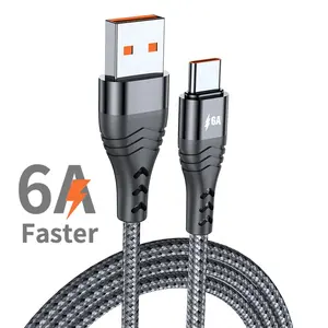 באיכות גבוהה קלוע 6A במהירות גבוהה USB סוג C כבל 66W אמיתי סופר מהיר טעינת כבל תמיכת Huawei סופר תשלום מהיר