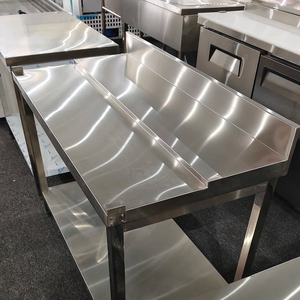 Table de travail en acier inoxydable 304 sur mesure avec armoire, portes coulissantes doubles, finition brossée mate, pieds réglables en hauteur, capacité de charge de 1000 kg/m - Product Image 5