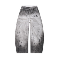 Jean large pour homme, denim peint à la main, effet éclaboussures de peinture, délavé noir, streetwear, pantalon en jean noir pour homme