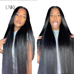 Uniky Wig 13X4 13X6 Hd Transparan, Wig Renda Tulang Lurus, Rambut Palsu Manusia Ditarik Ganda, Wig Campuran Rambut untuk Dijual