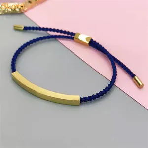 Sland Sieraden Groothandel Kleurrijke Nylon Satijn Koord Armband Met Bar Rvs Gravure Goud Charme Macrame Armbanden