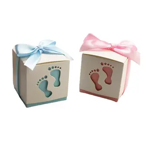 Novedad fiesta Baby Shower Favor cajas exquisita caja de papel para dulces con cintas para Recién Nacido Baby Shower Party