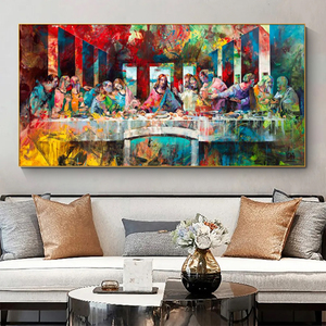 Art mural moderne : Affiche imprimée religieuse <span class=keywords><strong>de</strong></span> <span class=keywords><strong>la</strong></span> <span class=keywords><strong>Cène</strong></span> <span class=keywords><strong>de</strong></span> Léonard <span class=keywords><strong>de</strong></span> <span class=keywords><strong>Vinci</strong></span> sur toile, style graffiti - Product Image 5
