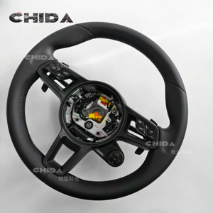 Volant de direction de haute qualité tout noir 991 avec bouton <span class=keywords><strong>SC</strong></span> compatible avec Panamera Cayenne 718 <span class=keywords><strong>911</strong></span> 912 Boxster pour <span class=keywords><strong>Porsche</strong></span> - Product Image 3