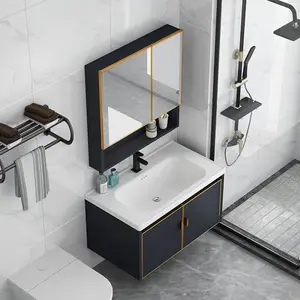 Furnitur kamar mandi dinding gaya Nordik menggantung di kabinet kamar mandi dengan cermin