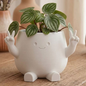 3D Printed Flower Pot With Arms And Legs White Indoor Plant Planter For Desktop Decor Gift - Product Image 1