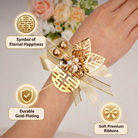 Corsage de poignet en métal Double Bonheur avec ruban de perles, fleur de main pour mariée, demoiselle d'honneur, décoration traditionnelle pour mariage, banquet et fête