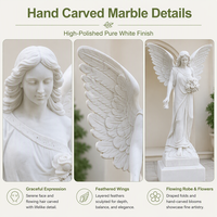 Statue d'ange féminin ailé en marbre blanc sculpté à la main, tenant un bouquet de fleurs, pour jardin commémoratif, cimetière, villa, propriété, décoration extérieure
