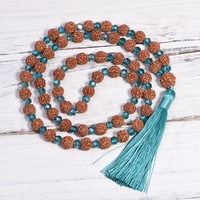 Authentique Mala népalais en Rudraksha à 108 perles, 5 Mukhi avec perle Guru, perles de prière nouées à la main pour la méditation et la guérison, collier avec pompon