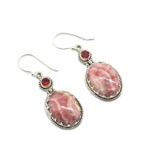 Rhodochrosite and Garnet Gemstone Earrings <b>Handmade</b> <b>Jewelry</b> 925 Sterling Silver Drop Earrings Women Fashion Wholesale - Product Image 1