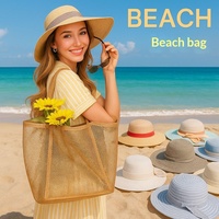 Sac de toilette de plage en maille pliable grande capacité, à porter à l'épaule ou à la main, pour le camping en plein air, les voyages, la salle de bain, la douche et l'usage quotidien