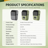 Draagbare thermische labelprinter, inktloos, mini, handheld, BT, USB, barcode-etiketprinter, oplaadbaar, direct inktloos stickerprinter