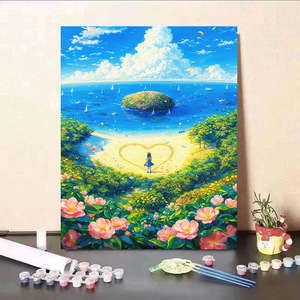 Peinture à l'acrylique sur toile à faire soi-même avec cadre, paysage de jardin peint à la main en gros - Product Image 3
