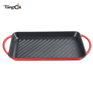 Plaque de cuisson rectangulaire mini en <span class=keywords><strong>fonte</strong></span> émaillée pour cuisinière à induction, 4 mm d'épaisseur, à double anse - Product Image 1