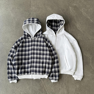 <span class=keywords><strong>Felpa</strong></span> <span class=keywords><strong>con</strong></span> Cappuccio Yingling da Uomo, Reversibile a Doppio Lato, Vestibilità Ampia, Stile Streetwear, <span class=keywords><strong>con</strong></span> <span class=keywords><strong>Cerniera</strong></span> e Motivo a Quadri, Servizio Logo Personalizzato, Colori Vivaci - Product Image 1