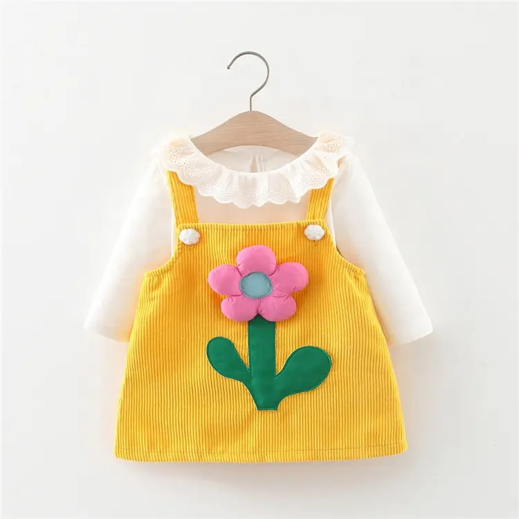 Spring Autumn Yellow Follower Girls Dresses Baby Dresses Baby Girl Dresses