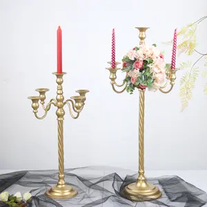 Candelabros de casamento, candelabros de ferro forjado de pendurar, dourado 5 braços